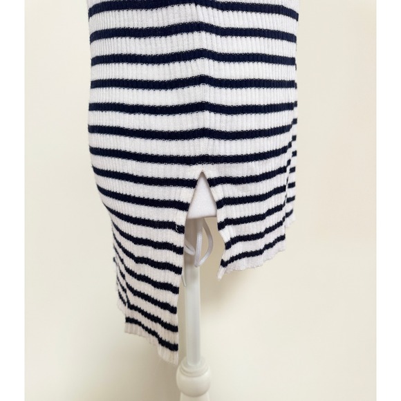 Cotton Emporium Striped Knit Sleeveless Turtleneck Top White Black Sweater Sz XL - Picture 3 of 4